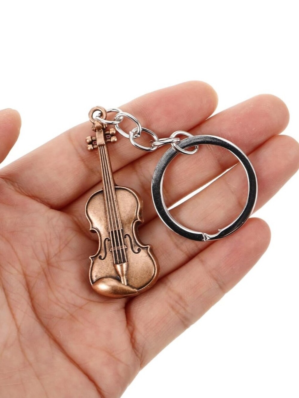 Copper Violin Keychain Metal Key Ring